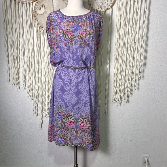 Sundance Lilac Floral Impressions Sheath Dress with Cap Sleeve Size Large - Picture 6 of 11